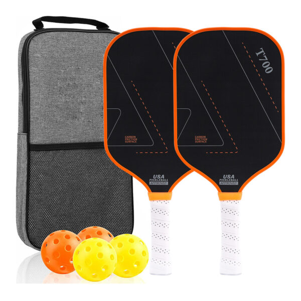 Carbon Fiber Pickleball Paddle 2 Rackets 4 Balls Bag Red Set