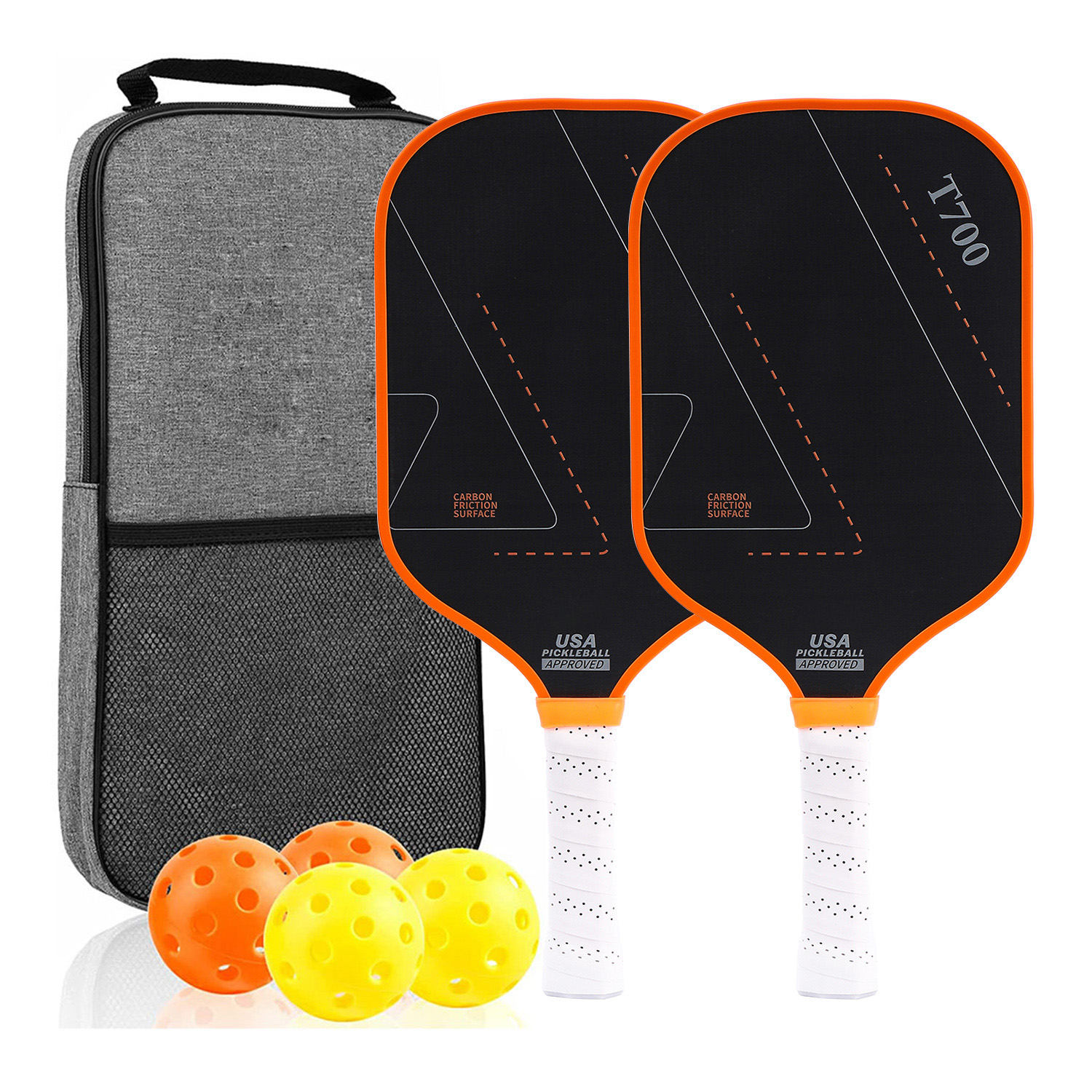 Carbon Fiber Pickleball Paddle 2 Rackets 4 Balls Bag Red Set